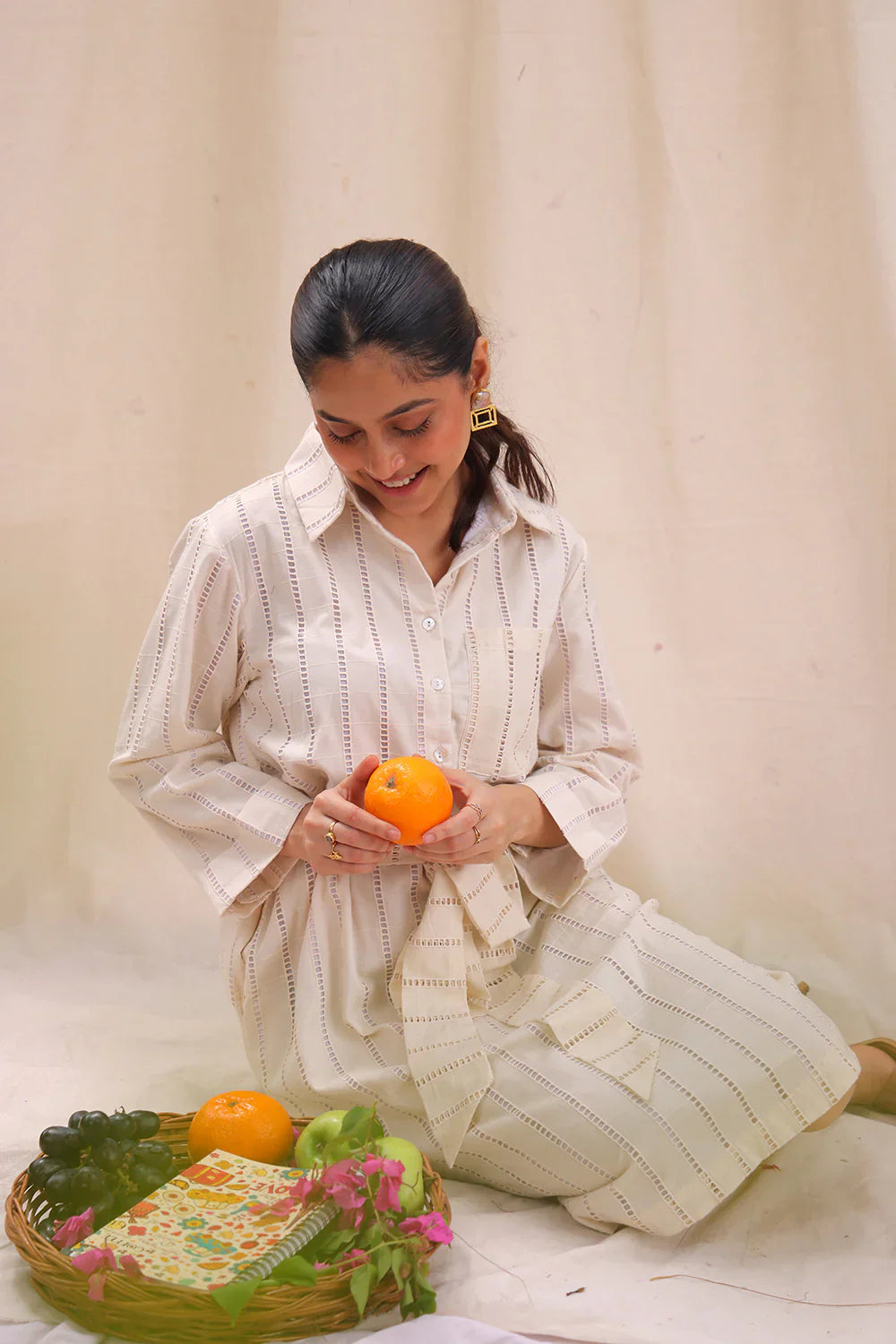 Cream Everyday Cotton Shirt Dress | SHOBITAM