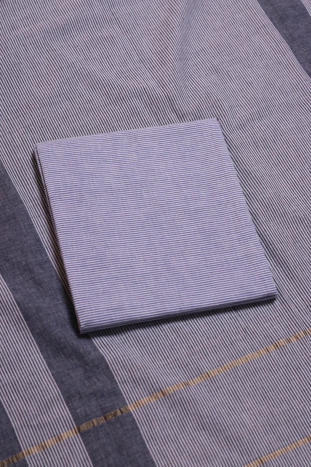Sky Blue and White Woven Suit Set with Subtle Buti & Stripes Dupatta | SHOBITAM