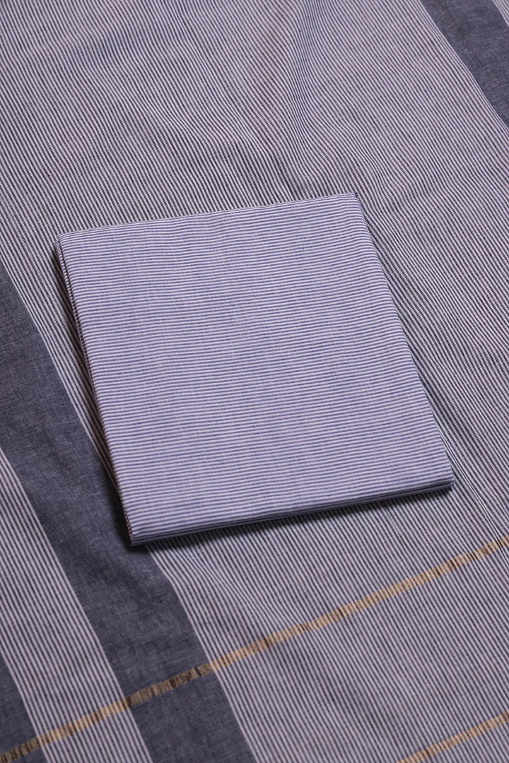 Sky Blue and White Woven Suit Set with Subtle Buti & Stripes Dupatta | SHOBITAM