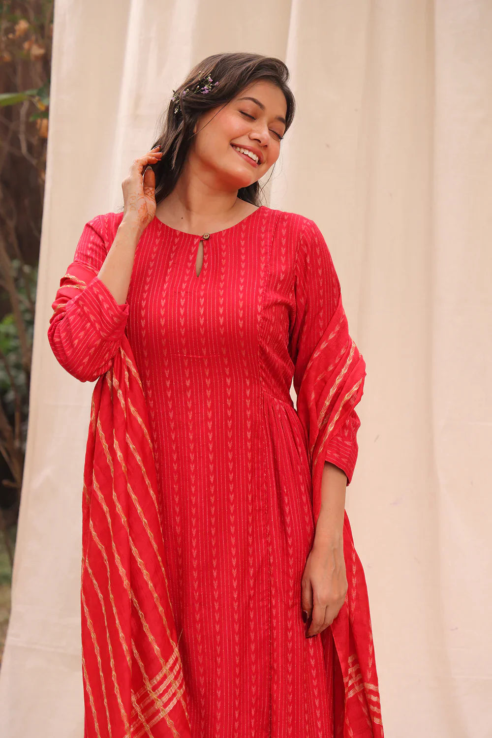 Candy Red Soft Cotton Silk Woven Kurta Set With Dupatta | SHOBITAM