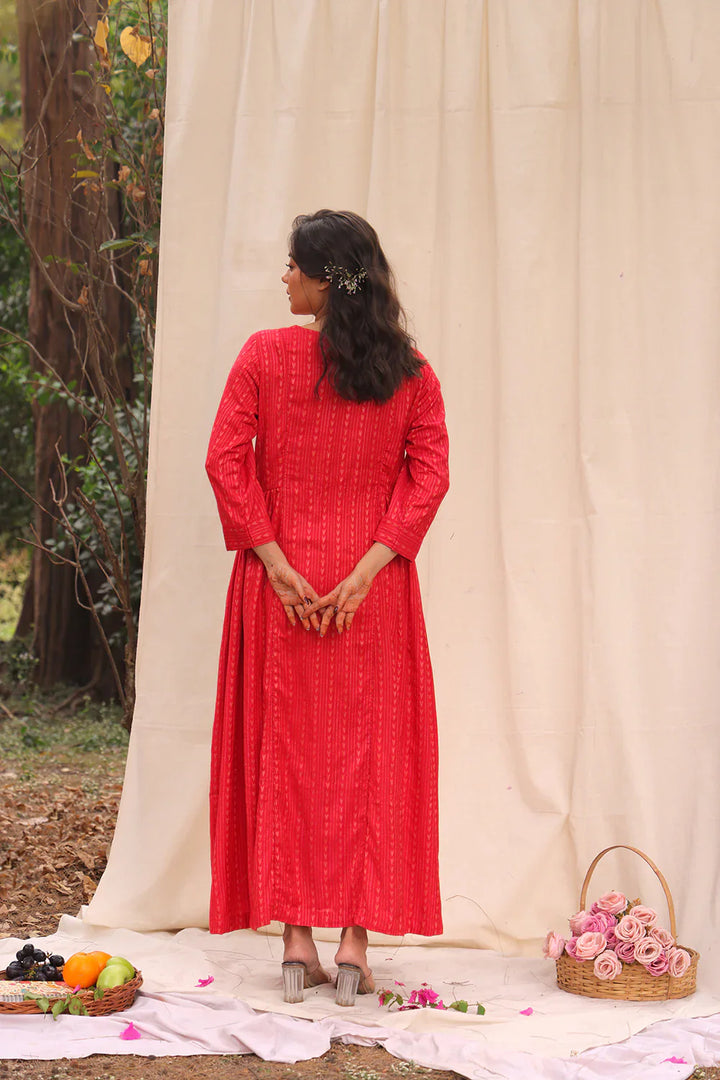 Candy Red Soft Cotton Silk Woven Kurta Set With Dupatta | SHOBITAM