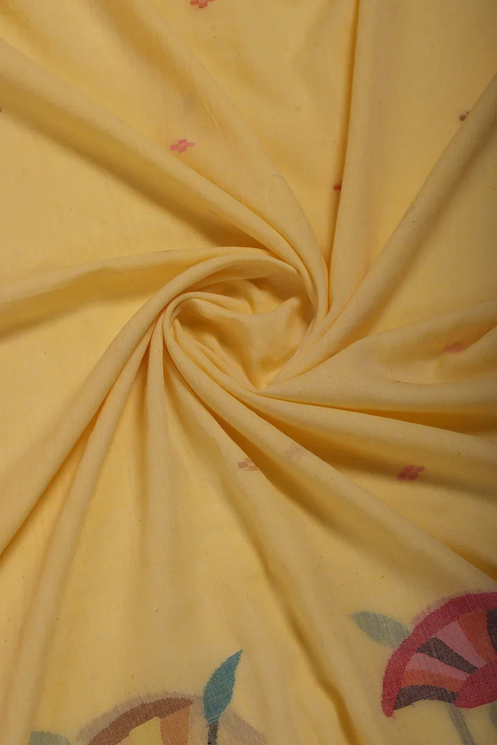 Handloom Cotton Soft Yellow Jamdani Suit Set With Dupatta | SHOBITAM