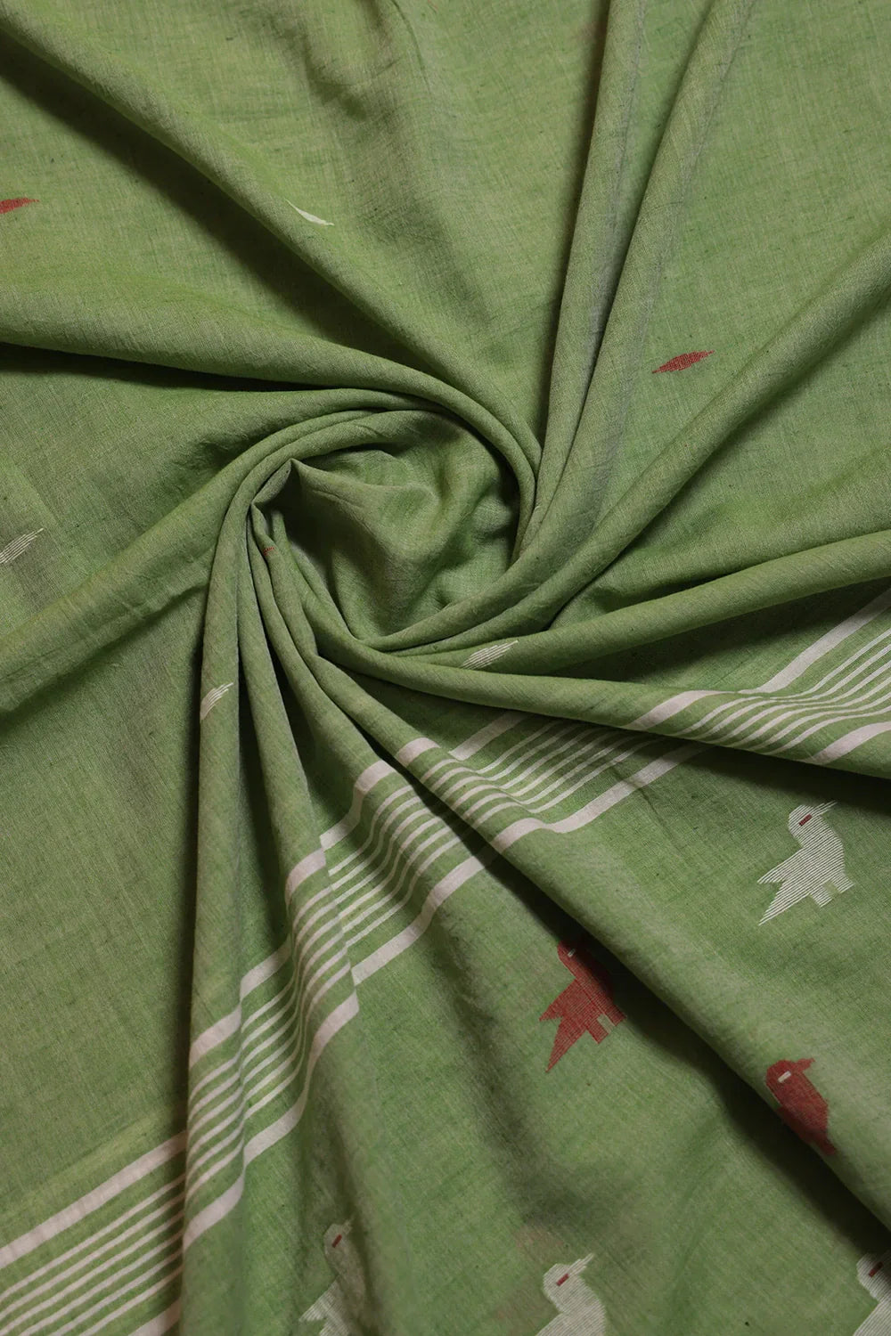 Ivory & Sage Green Bird Motif Jamdani Suit Set with Dupatta | SHOBITAM
