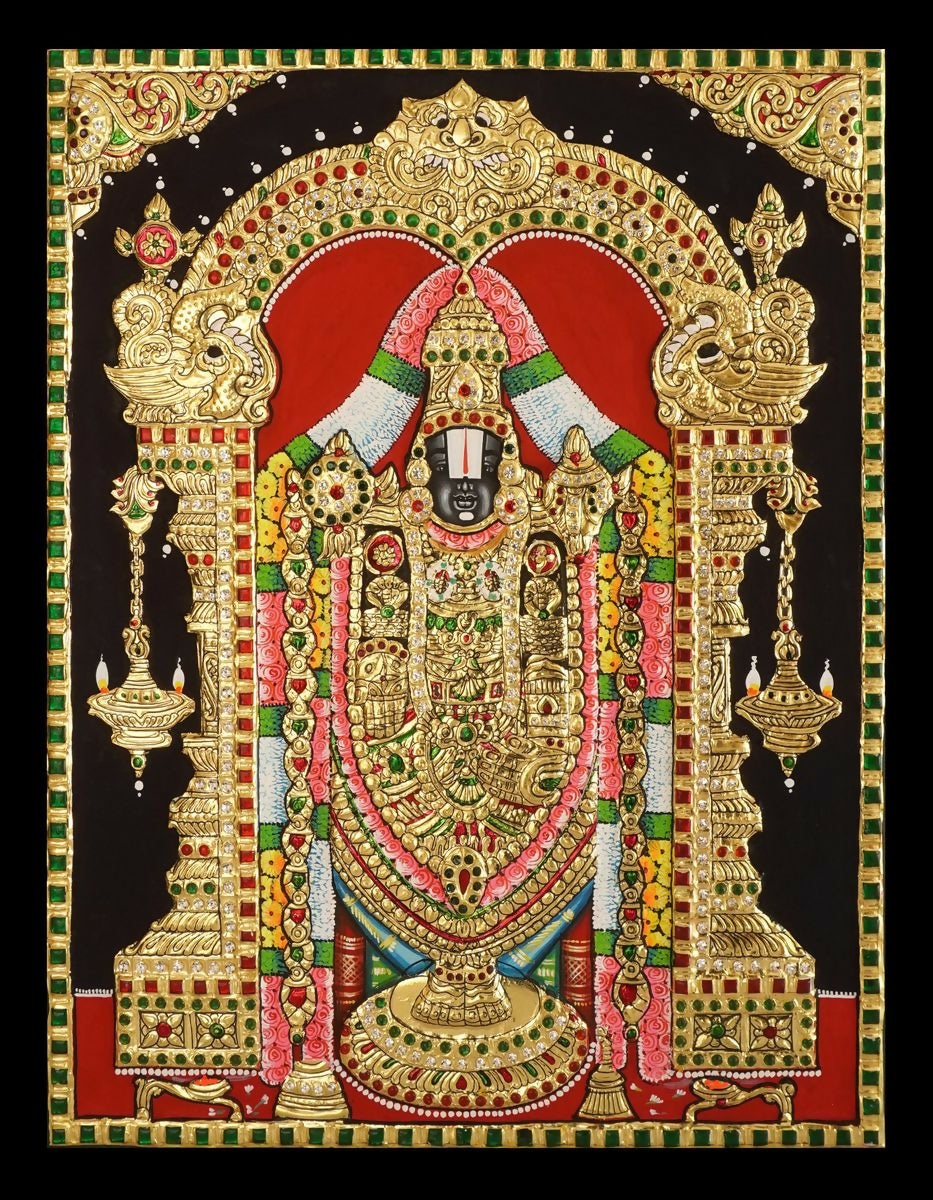 16*20 Authentic TANJORE PAINTING BALAJI With 22 Ct gold Foil and Jaipur Gemstones,Unframed | SHOBITAM