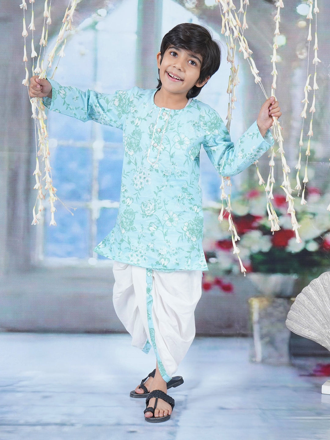 Neela Gulab Kurta Dhoti - Blue | SHOBITAM