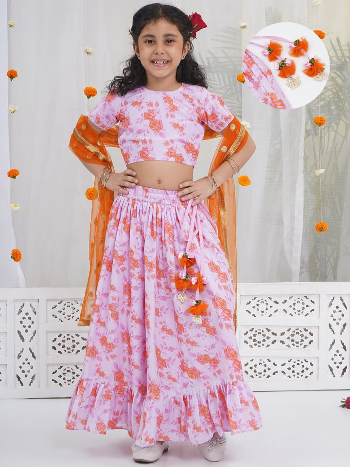 Girls Peach & Orange Rose Bloom Lehenga Choli set | SHOBITAM