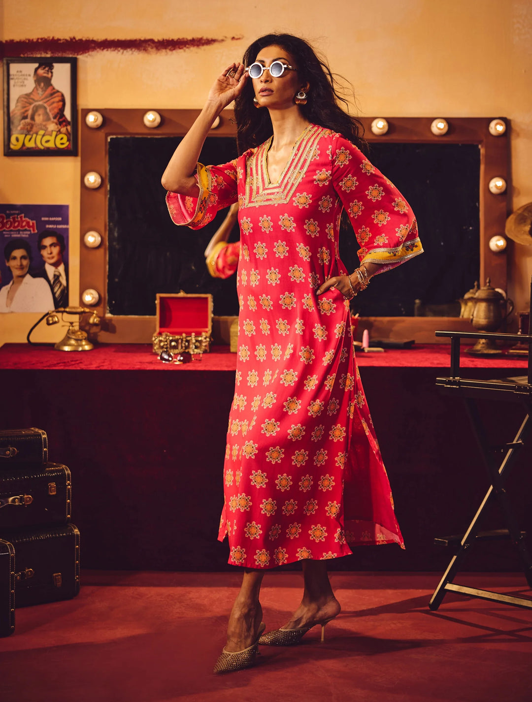 Pink Boota Print Viscose Straight Maxi Dress | SHOBITAM