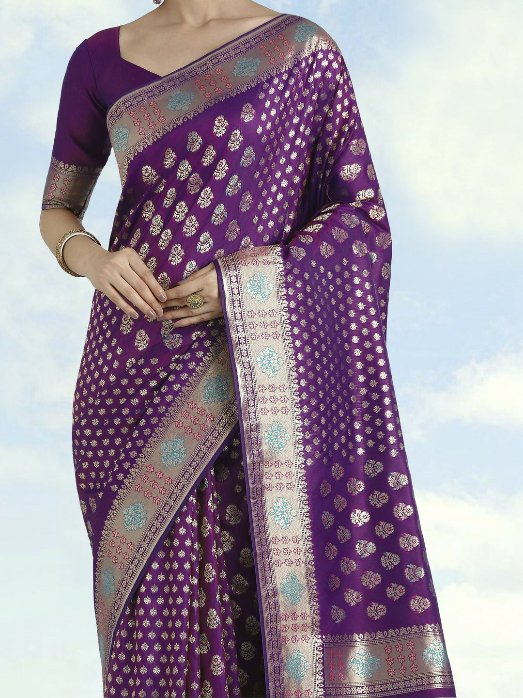 Purple Colour Banarasi Silk Zari Weaving Saree | SHOBITAM