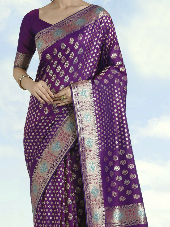 Purple Colour Banarasi Silk Zari Weaving Saree | SHOBITAM