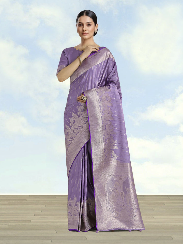 Dusty Lavender Weaving Banarasi Satin Silk Saree |SHOBITAM