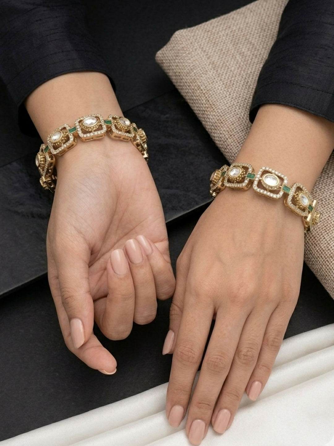 Traditional Victorian Plated Square Polki Bangles | SHOBITAM