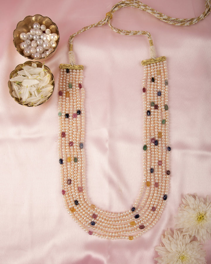 Rangrez Moti Mala – Natural Tourmaline & Pearl Necklace| SHOBITAM