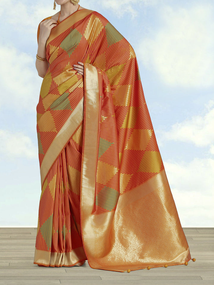 Orange Colour Banarasi Silk Zari Weaving Saree