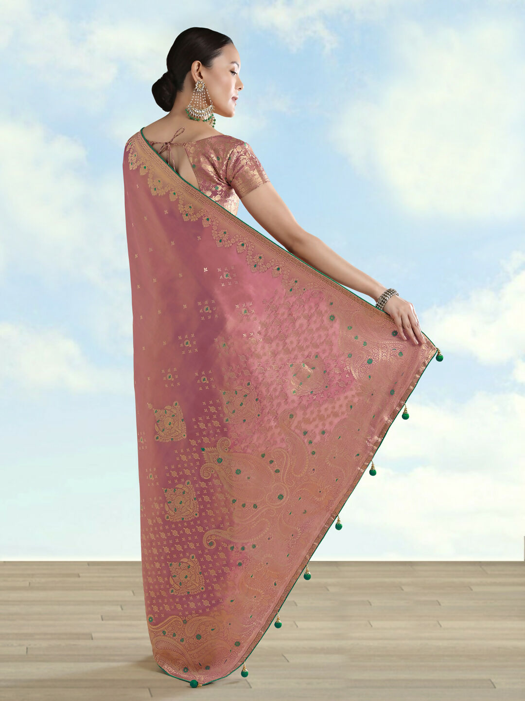 Light Pink Color Paisley Zari Woven Semi Banarasi Tissue Silk Saree  | SHOBITAM