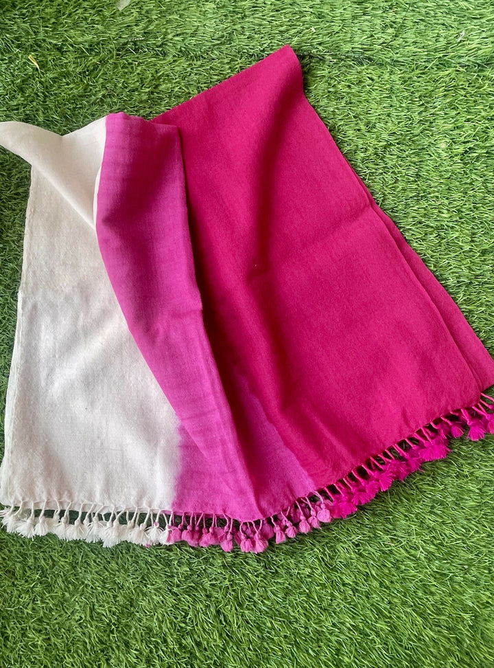 Color block Pink Marino wool handcrafted stole | SHOBITAM