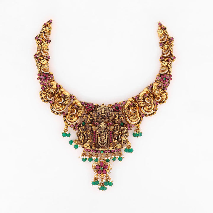 Pure 92.5 Silver, Gold Plated Tirupati Balaji Short Necklace