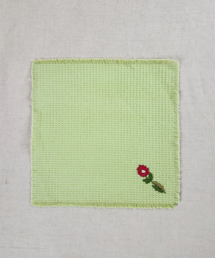 Embroidered Face Towel - Set of 4 pcs in Soft Cotton Waffle | Sage Green
