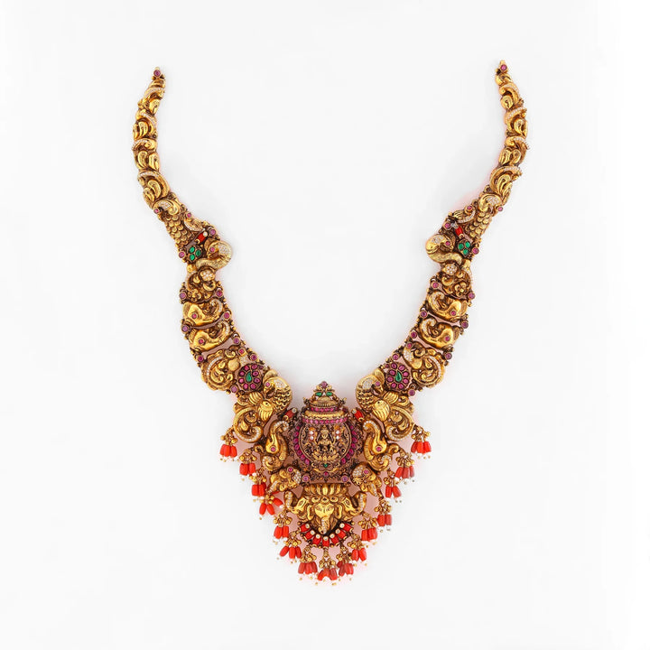 Pure 92.5 Silver, Gold Plated Trigajalakshmi Long Necklace