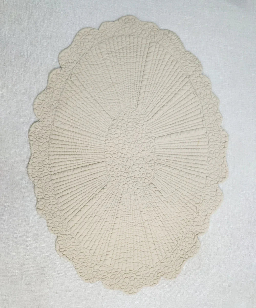 Set of 2 quilted cotton Cream oval table mats (14.5"x20.5") | SHOBITAM