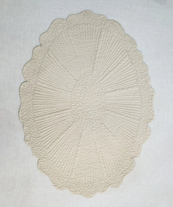 Set of 2 quilted cotton Cream oval table mats (14.5"x20.5") | SHOBITAM