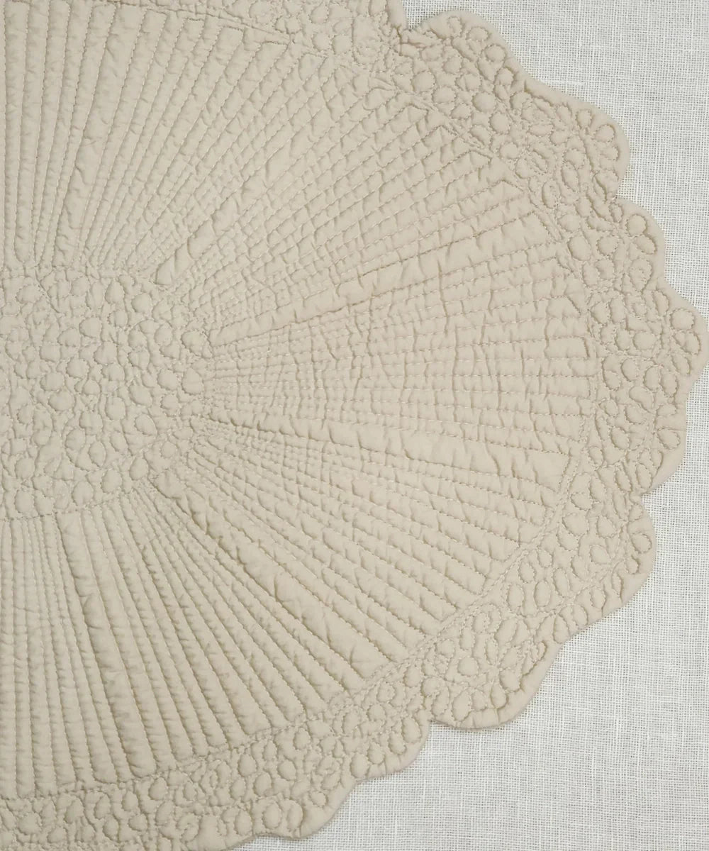 Set of 2 quilted cotton Cream oval table mats (14.5"x20.5") | SHOBITAM
