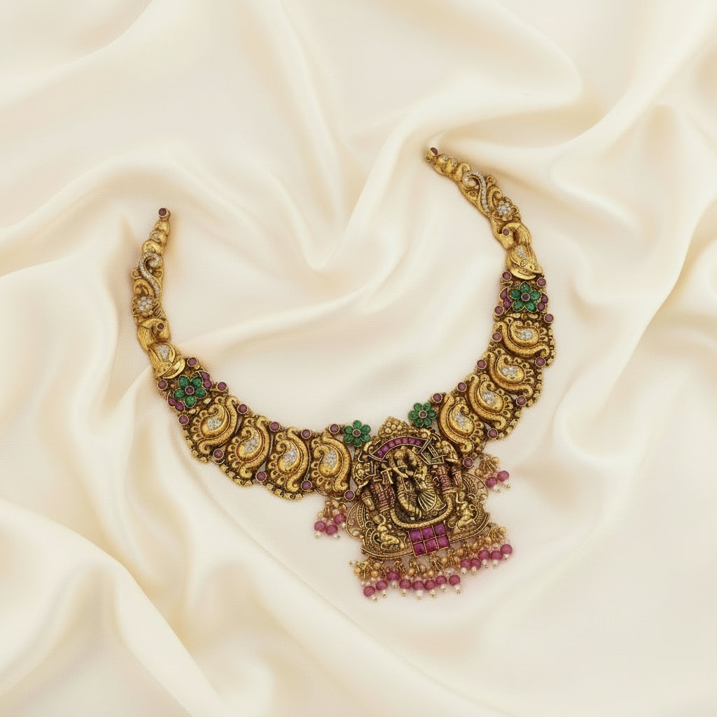 92.5 Silver, Gold Plated,Prema Priya Short Necklace