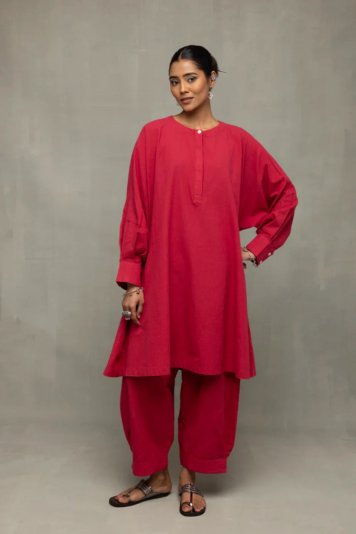 Crimson Pink Kala Cotton Oversized Co-ord Set | SHOBITAM