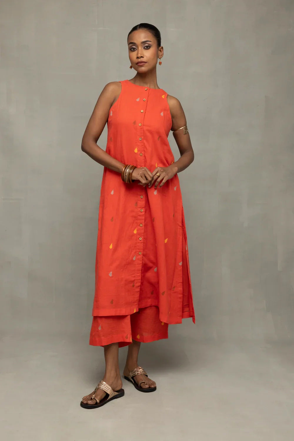 Coral Jamdani A-Line Co-ord Set | SHOBITAM