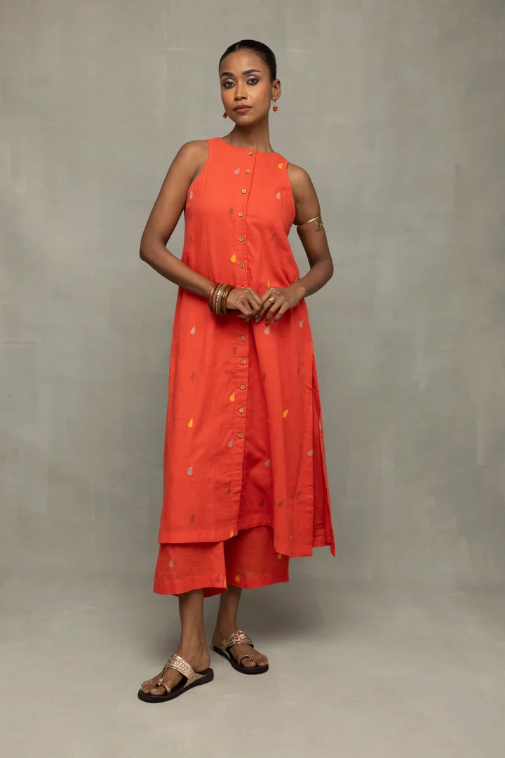 Coral Jamdani A-Line Co-ord Set | SHOBITAM