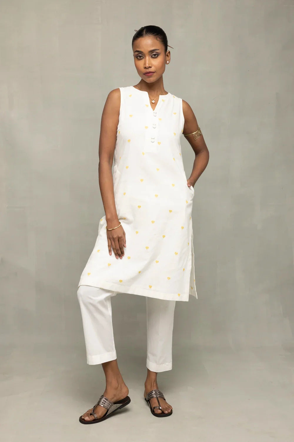 Ivory Hearts South Cotton Sleeveless Co-Ord Set | SHOBITAM