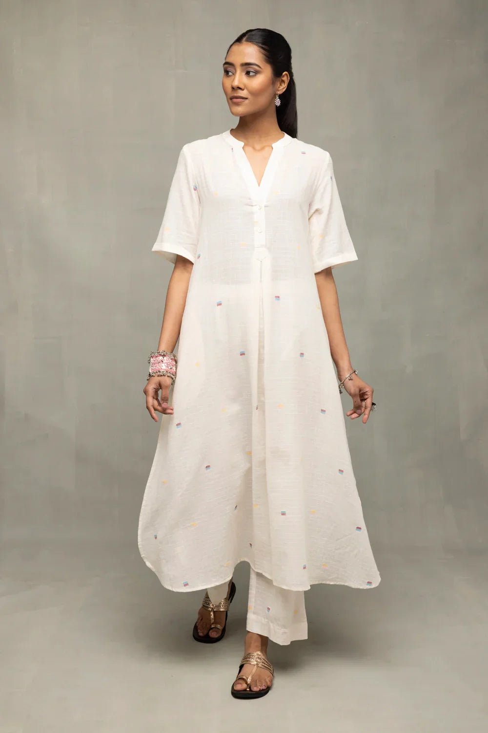 Ivory Jamdani Slit Co-Ord Set | SHOBITAM