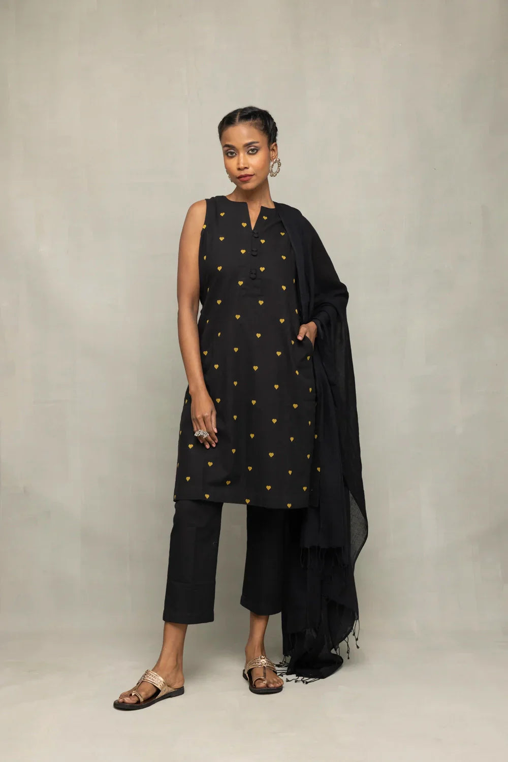 Black & Yellow Hearts South Cotton Co-Ord Set