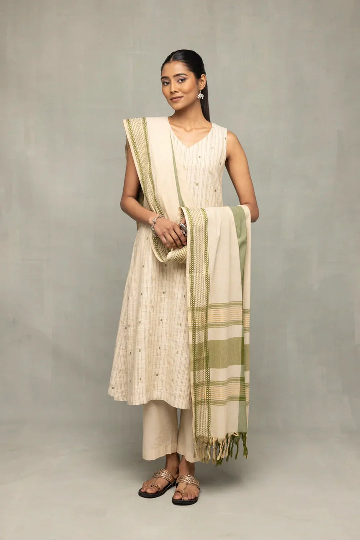 Sage Serenity South Cotton Zari Kurta Set with Dupatta | SHOBITAM