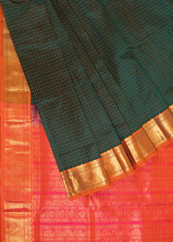 Hunter green With Red Lakshadeepam Kanchi Silk Cotton Saree