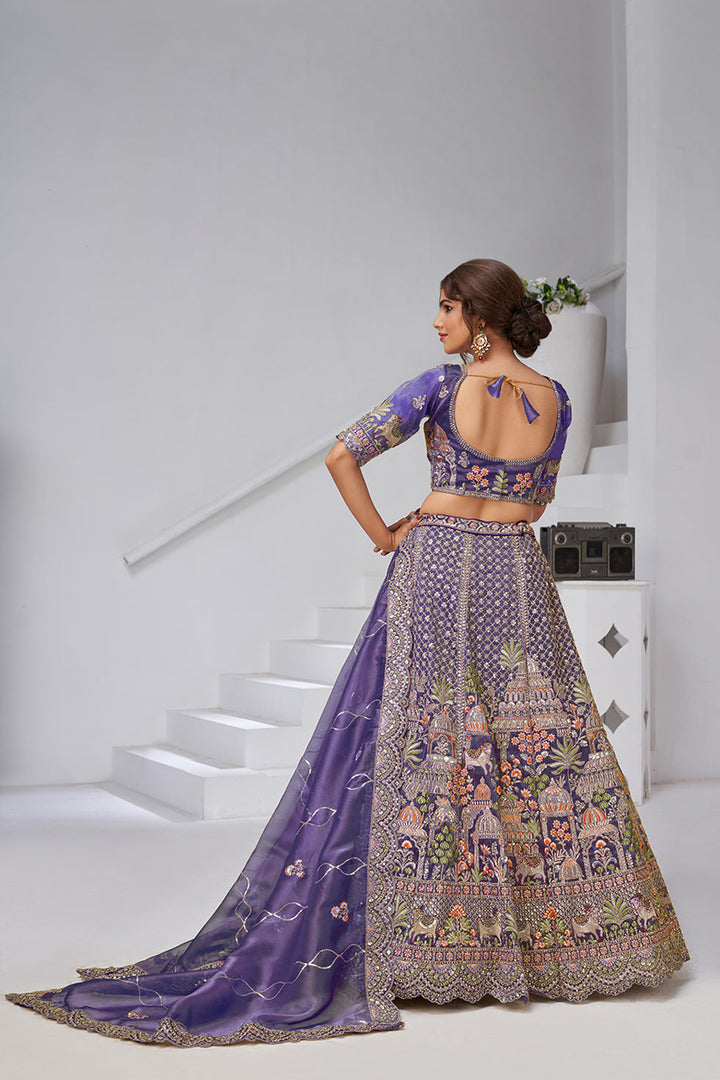 Amira Tissue Organza Purple  Lehenga | SHOBITAM