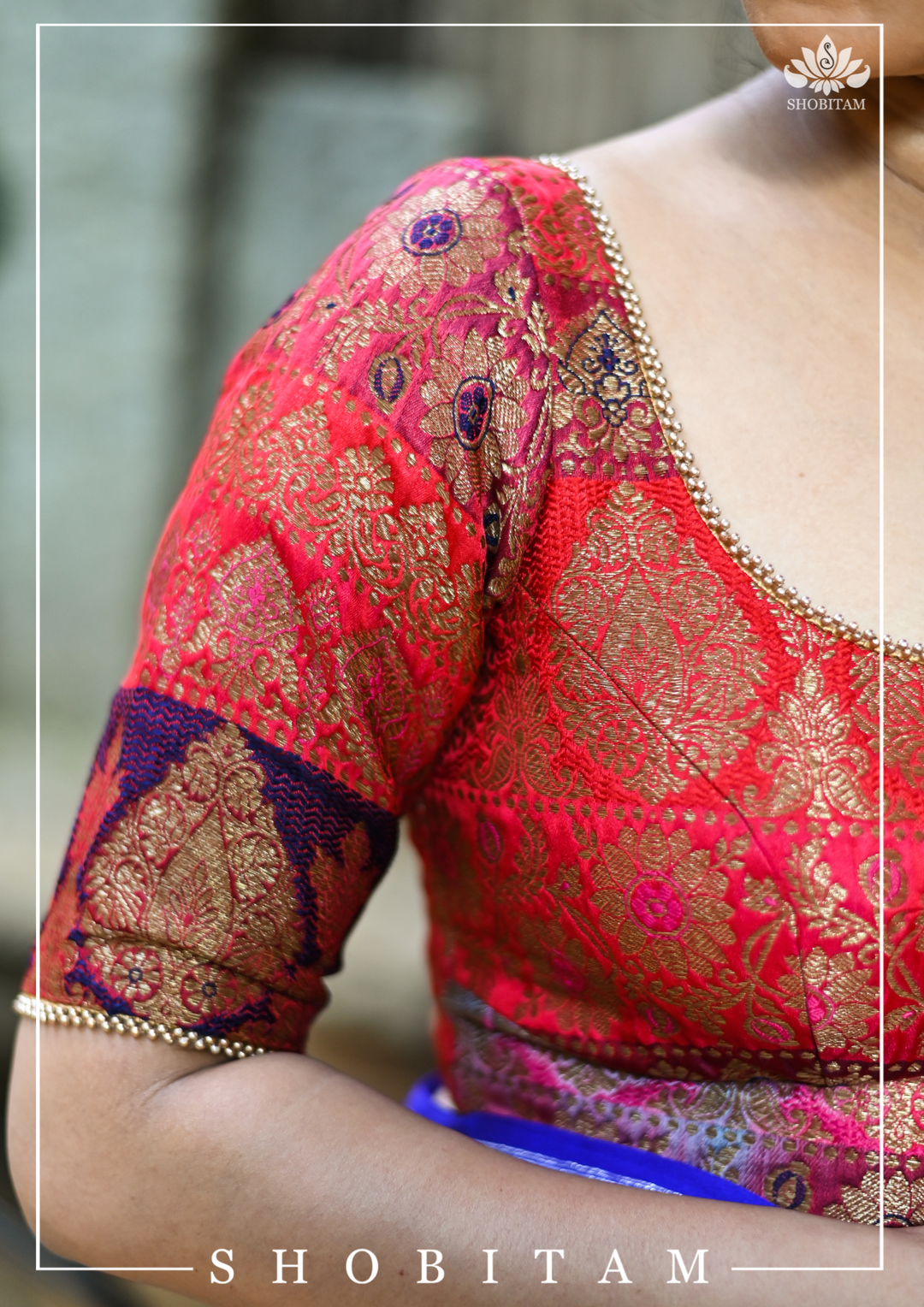 Banarasi Multicolor Panel design  Zari Brocade Blouse with Antique tone zari