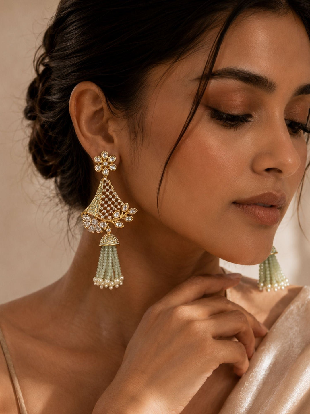 Tassel Kundan Earrings in Gold Finish – Festive Wear | SHOBITAM