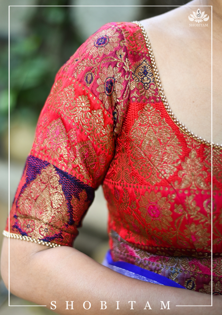 Banarasi Multicolor Panel design  Zari Brocade Blouse with Antique tone zari