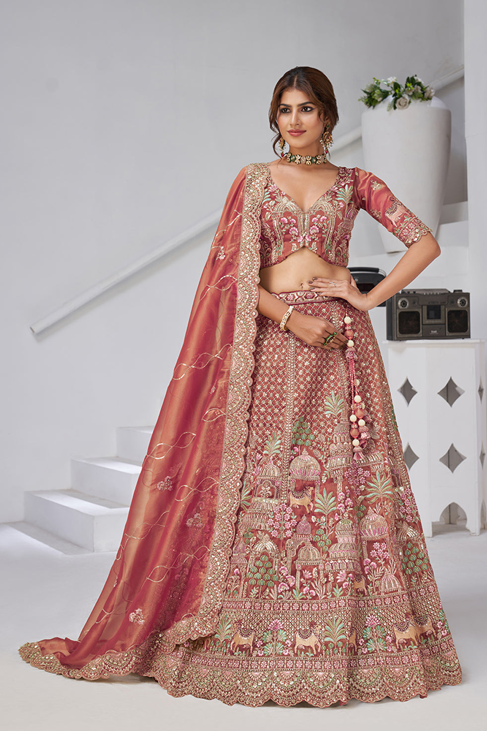 Devina Temple Tissue Organza Lehenga Set | SHOBITAM