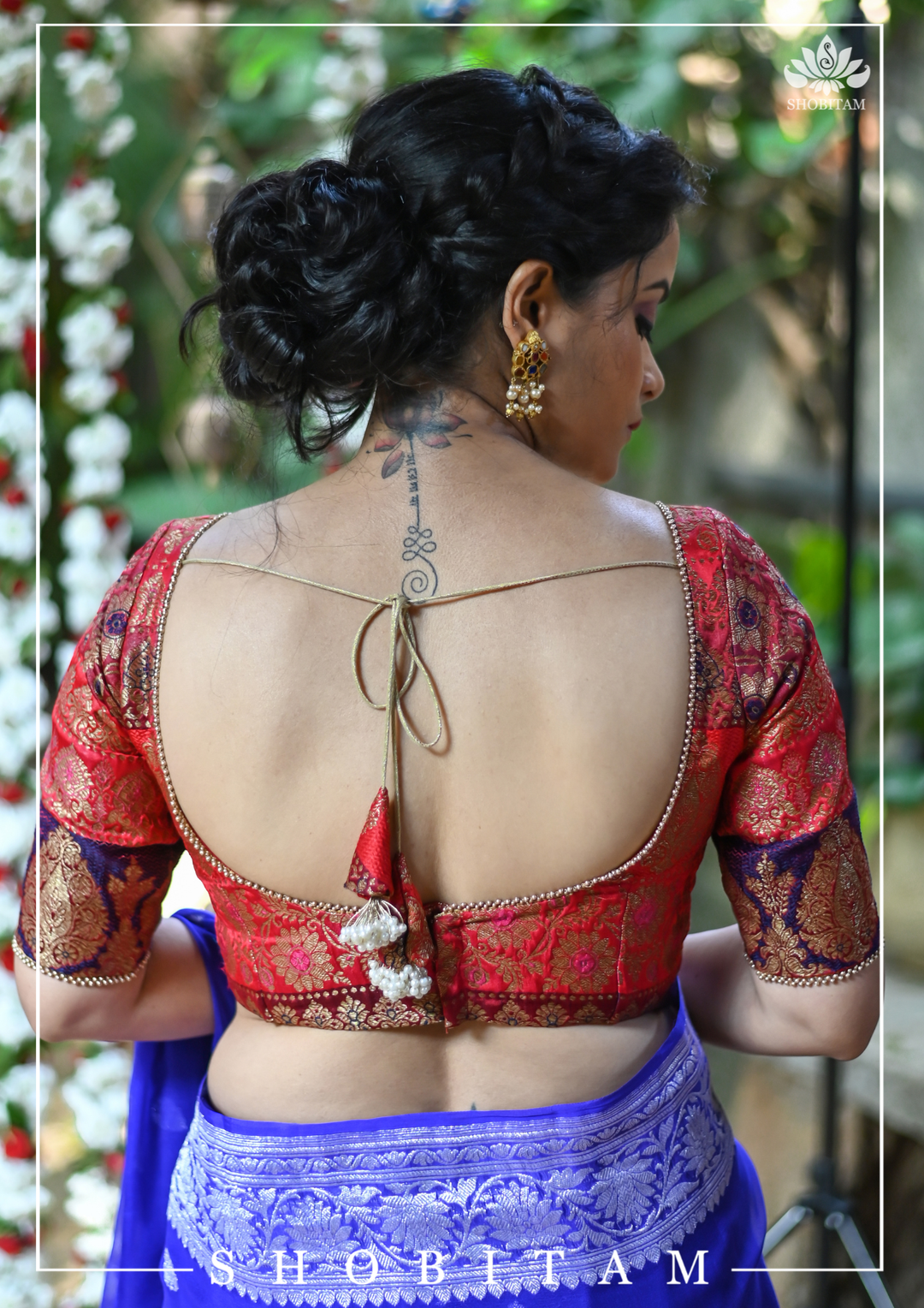 Banarasi Multicolor Panel design  Zari Brocade Blouse with Antique tone zari