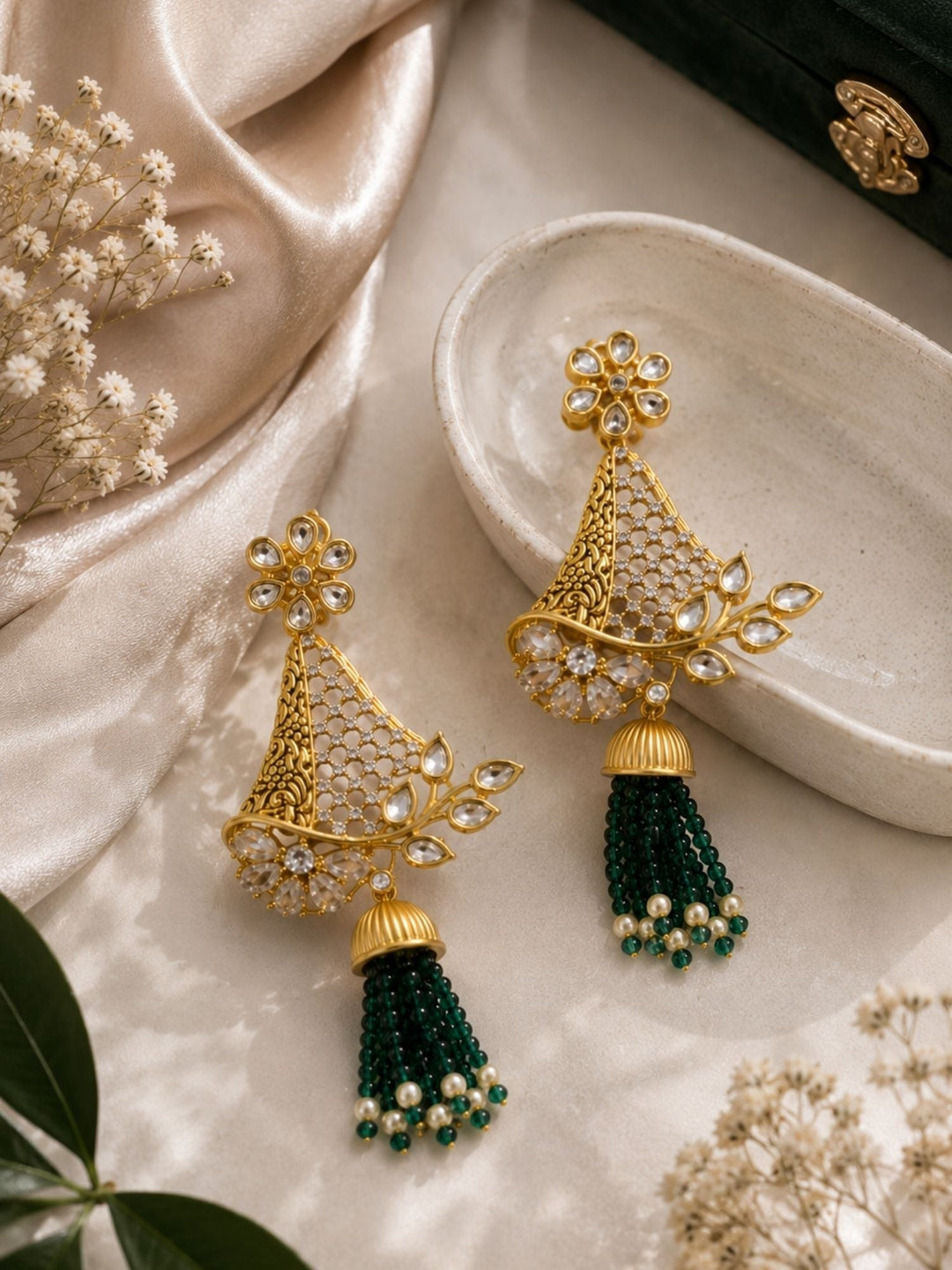 Tassel Kundan Earrings in Gold Finish – Festive Wear | SHOBITAM