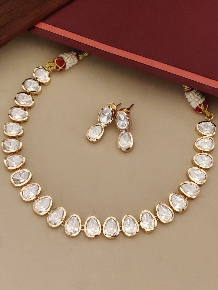 Gold Plated Polki Flower Necklace | SHOBITAM