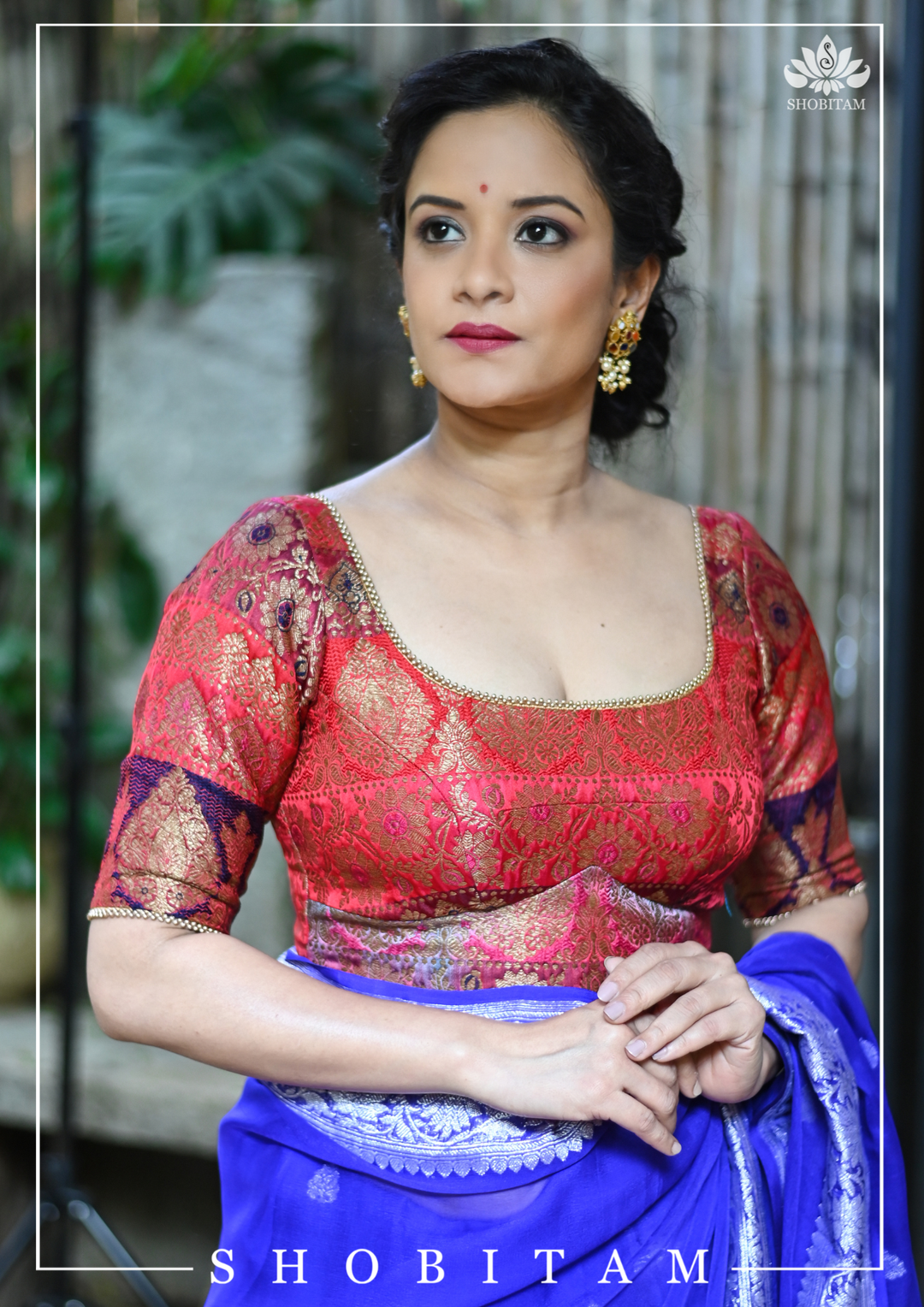 Banarasi Multicolor Panel design  Zari Brocade Blouse with Antique tone zari