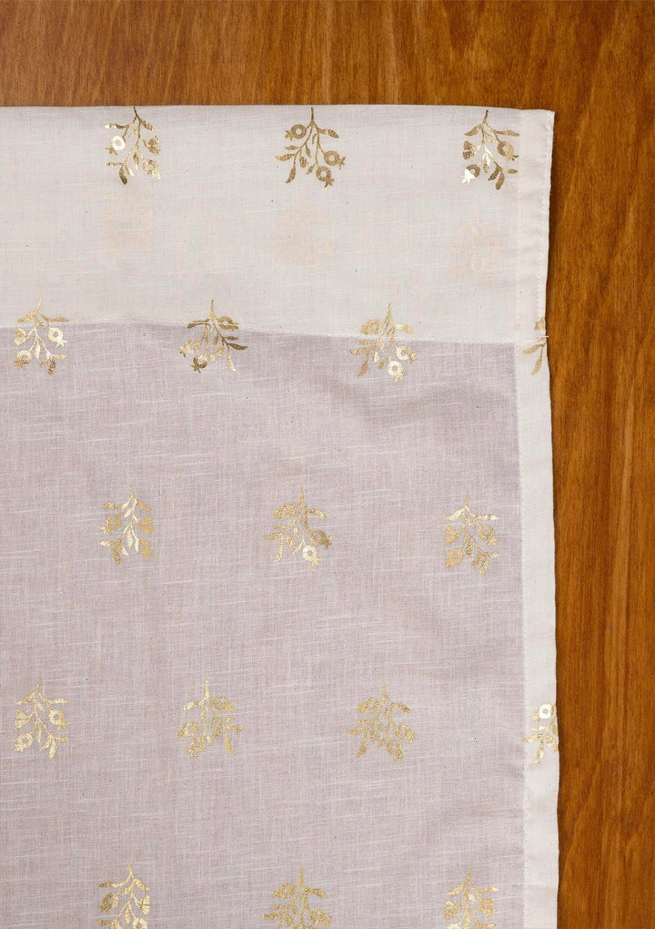 Induja 100% Cotton Sheer Gold Printed Curtain for living room & bedroom - Light Filtering - Beige - Single Piece  SHOBITAM