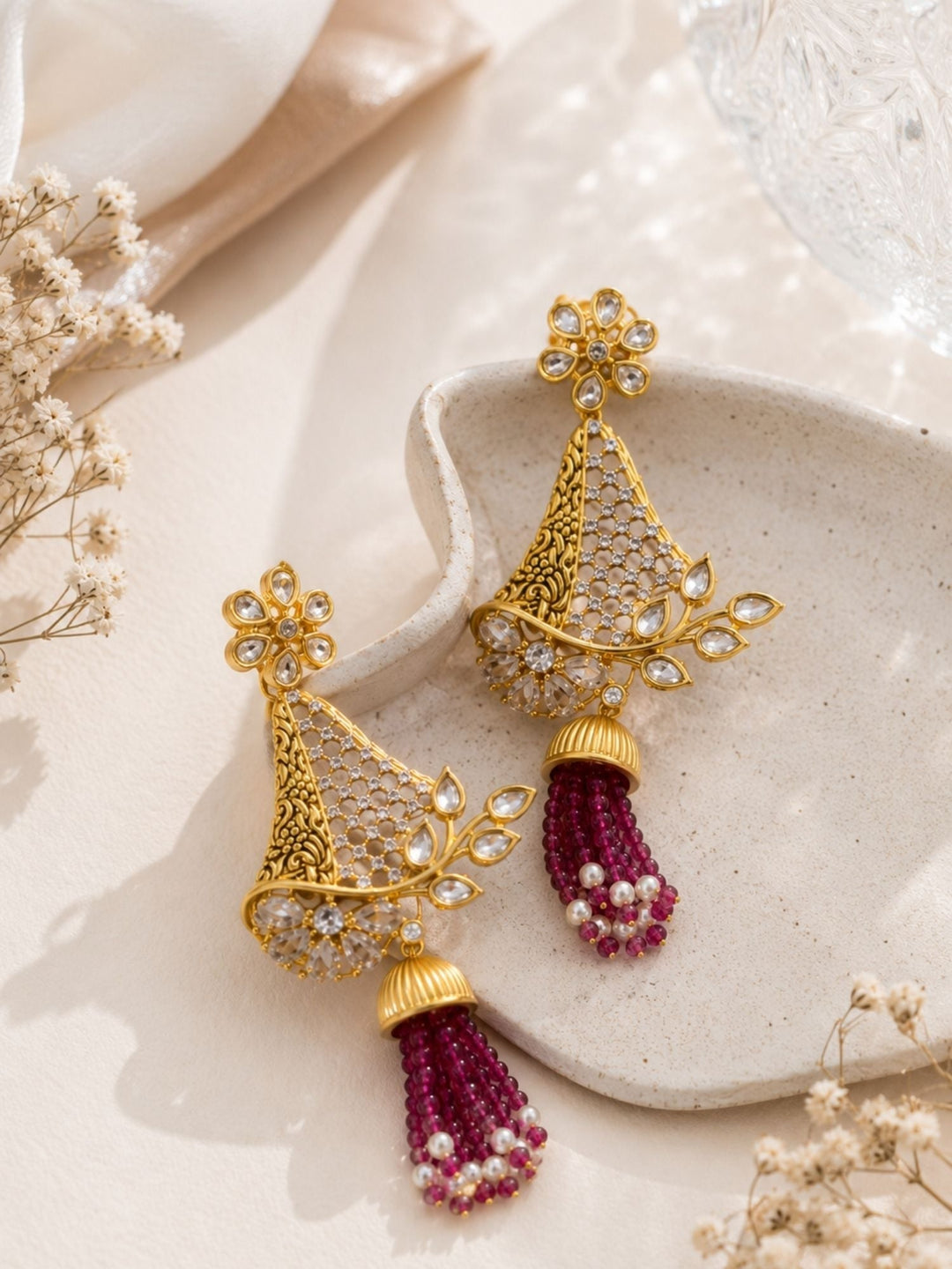 Tassel Kundan Earrings in Gold Finish – Festive Wear | SHOBITAM