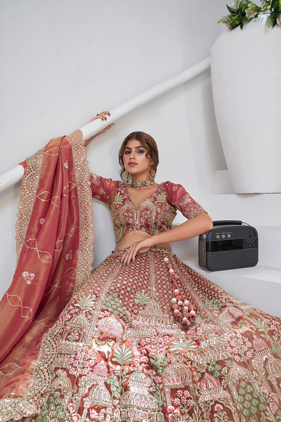 Devina Temple Tissue Organza Lehenga Set | SHOBITAM