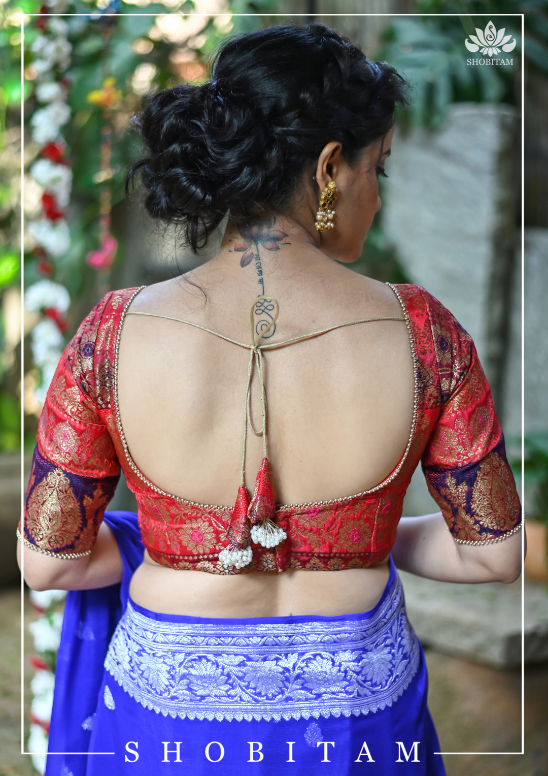 Banarasi Multicolor Panel design  Zari Brocade Blouse with Antique tone zari