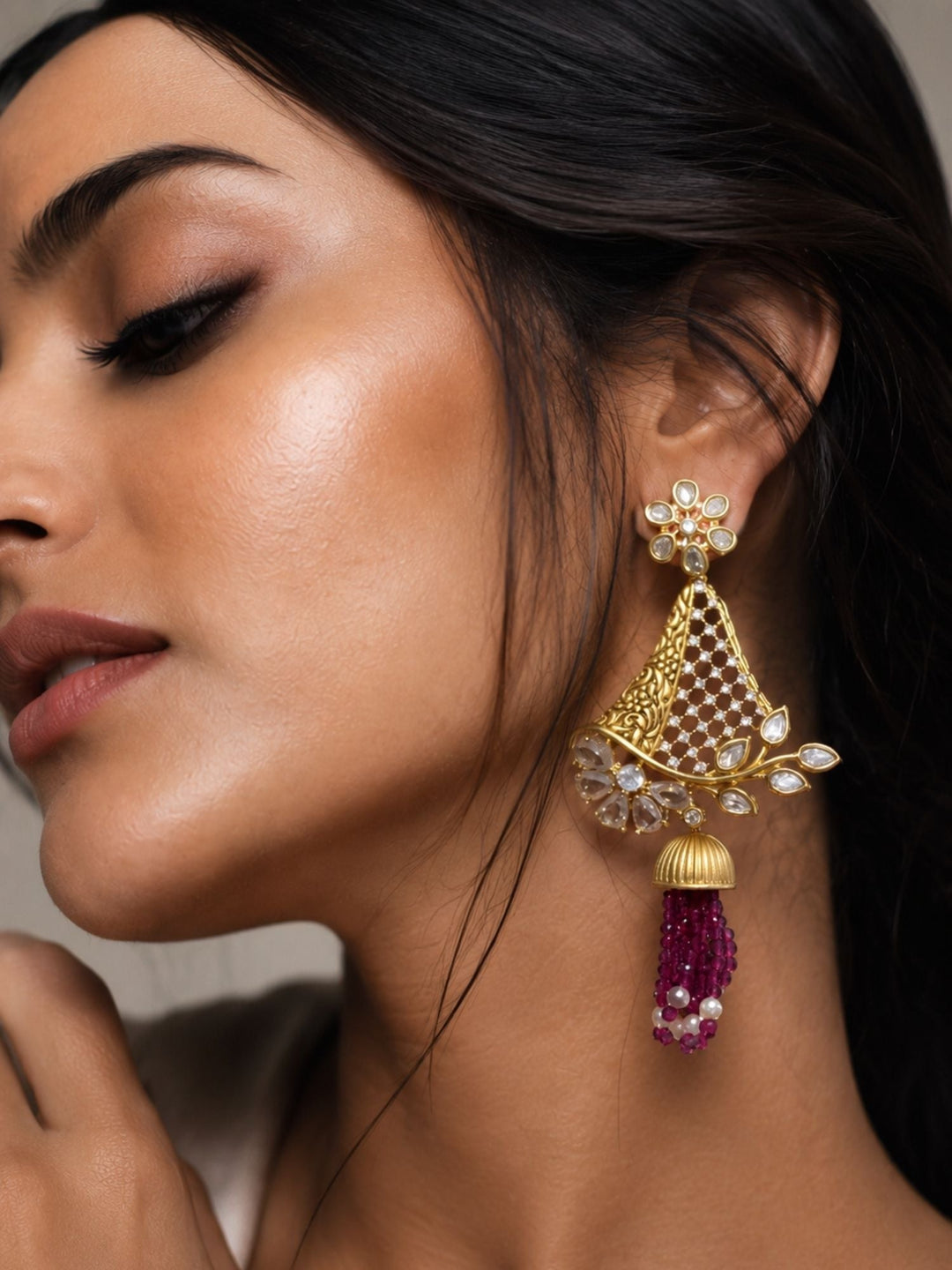 Tassel Kundan Earrings in Gold Finish – Festive Wear | SHOBITAM