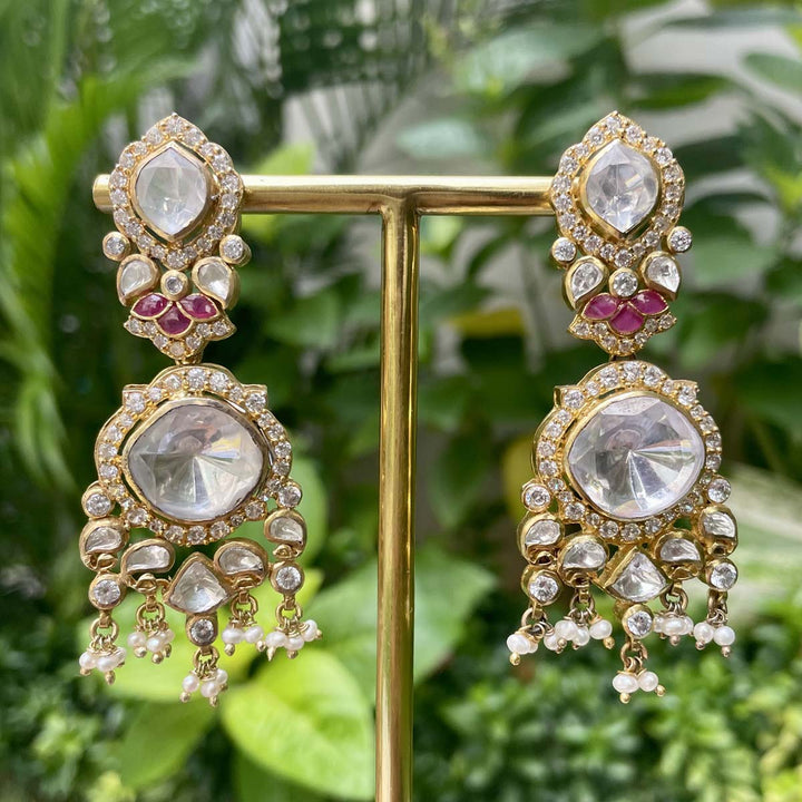 92.5 Silver, 24 kt gold-plated Thaahira Stone Earrings