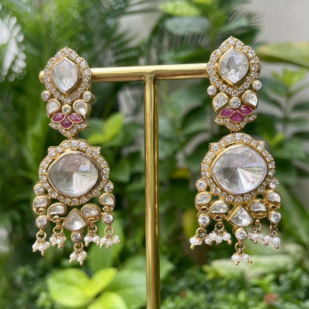 92.5 Silver, 24 kt gold-plated Thaahira Stone Earrings